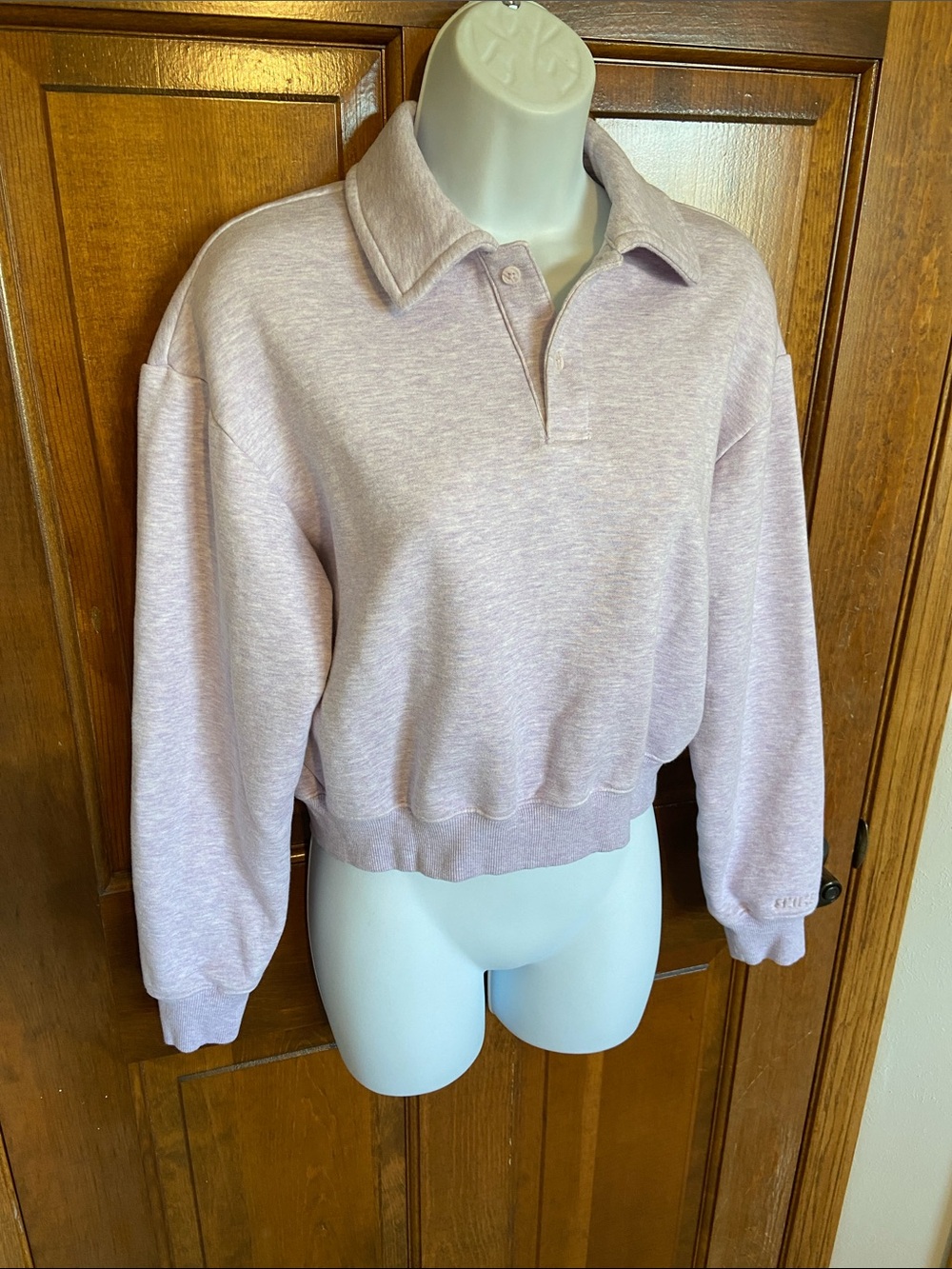 SKIMS Cotton Fleece Polo Sweatshirt in the colorway Purple Heather Workout XS - Picture 3 of 11